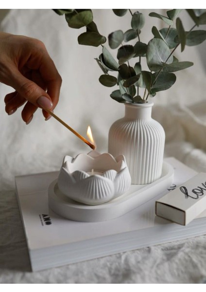 Luxury Hediyelik Dekoratif Vazo Lotus Mumluk Set 1 Adet modelleri