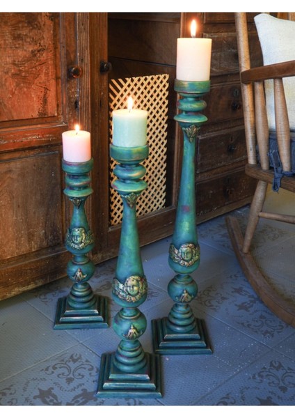Luxury Dekoratif Vintage 3lü Şamdan 1 Adet