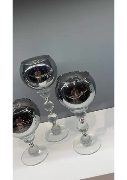 Luxury Dekoratif Kristal Cam Üçlü Top Şamdan Füme 1 Adet fiyatları