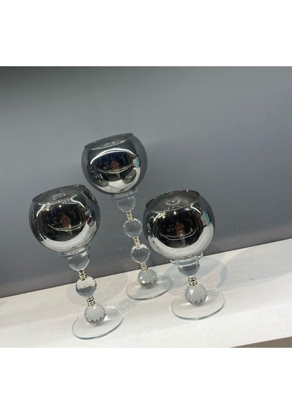Luxury Dekoratif Kristal Cam Üçlü Top Şamdan Füme 1 Adet modelleri