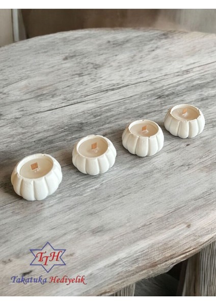 Luxury Dekoratif 4'lü Beton Mini Bal Kabağı Görünümlü Mumluk Ahşap Fitilli 5X4CM 1 Adet indirimleri