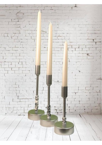 Luxury Üçlü Metal Mumluk Gümüş Rengi 1 Adet