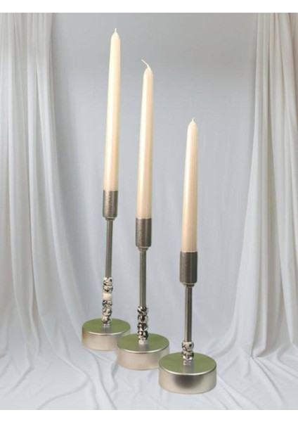 Luxury Üçlü Metal Mumluk Gümüş Rengi 1 Adet