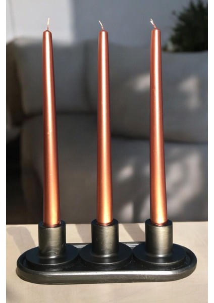 Luxury Üçlü Şamdan Set -Tabaklı 3 Lü Konik Şamdan Mumluk Set - Dekoratif Hediyelik 1 Adet