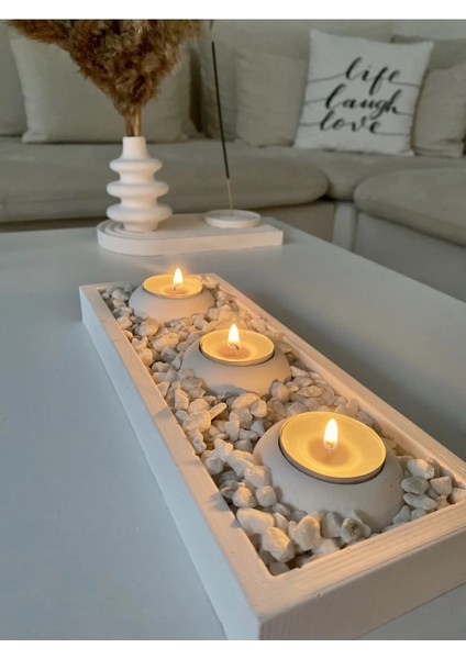 Luxury Taşlı Beton Mumluk Tabaklı 1 Adet