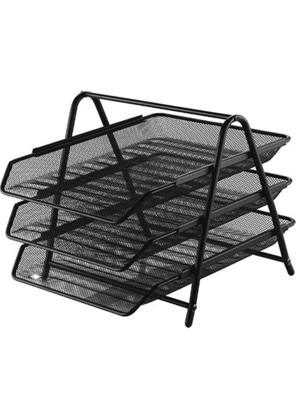 Luxury Set 2 Parça-Metal Evrak Rafı 3'lü Siyah-Çöp Kovası Metal Siyah 10 Litre Perfore 1 Adet