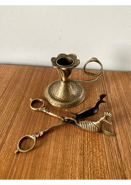 Luxury Pirinç Döküm Set Halinde Maskot Mumluk ve Kuş Makas Mum Söndürme Makası Hediyelik Eşya Dekor Sunum 1 Adet