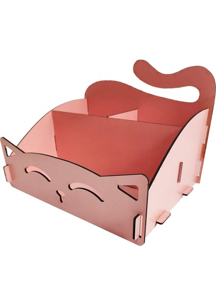 Luxury Pembe Kedi Desenli Ahşap Kalemlik Organizer Masaüstü Düzenleyici 1 Adet modelleri