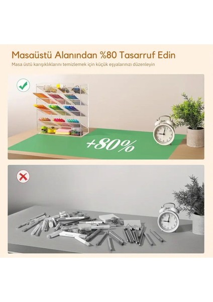 Luxury Yuvalı Şeffaf Akrilik Kalem ve Marker Organizer - Masaüstü Düzenleyici, Ofis ve Sanat Malzemeleri 1 Adet