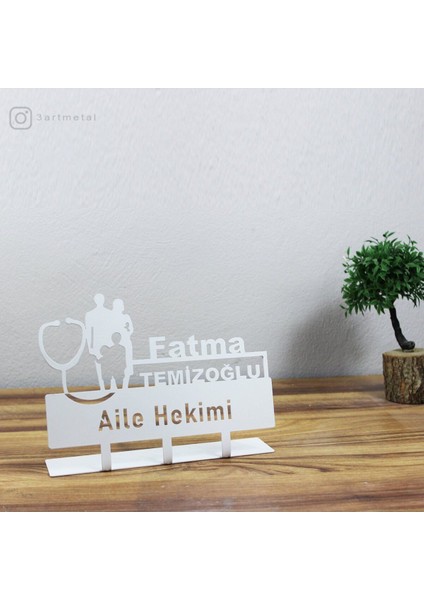 Luxury Aile Hekimi Masaüstü Isimlik - Metal Masa Isimliği - Kişiye Özel Doktor Isimlik Beyaz 1 Adet
