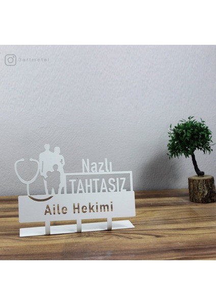 Luxury Aile Hekimi Masaüstü Isimlik - Metal Masa Isimliği - Kişiye Özel Doktor Isimlik Beyaz 1 Adet