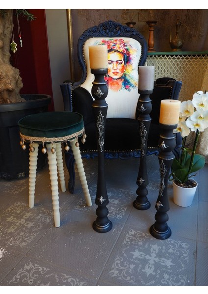 Luxury Dekoratif Vintage 3 Lü Siyah Eskitme Şamdan 1 Adet