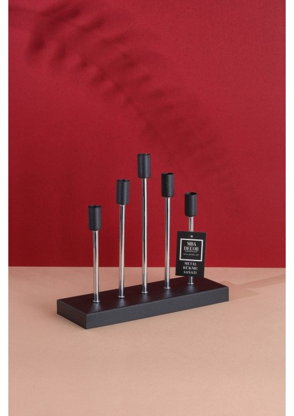 Luxury 5'li ( Beşli ) Gümüş Siyah Dekoratif Mumluk Şamdan Dekorasyon Metal Paslanmaz 30-29 cm Piramit 1 Adet fiyatları
