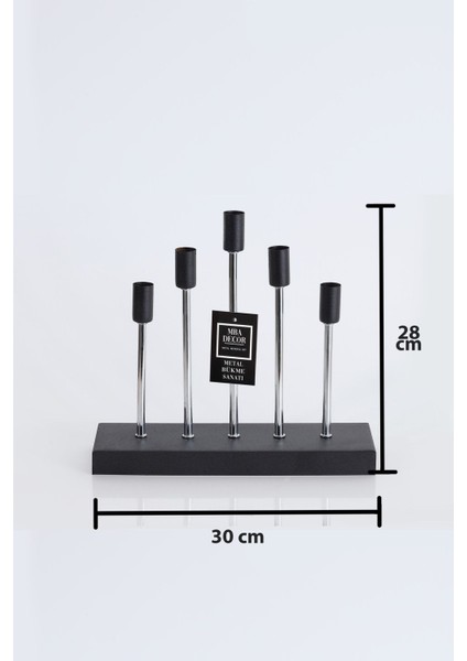 Luxury 5'li ( Beşli ) Gümüş Siyah Dekoratif Mumluk Şamdan Dekorasyon Metal Paslanmaz 30-29 cm Piramit 1 Adet modelleri
