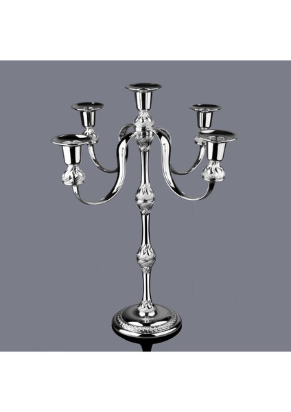 Luxury Gümüş Metal 5 Kollu Şamdan Mumluk Çap: 30CM H.40CM 1 Adet