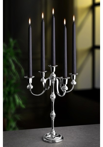 Luxury Gümüş Metal 5 Kollu Şamdan Mumluk Çap: 30CM H.40CM 1 Adet fiyatları