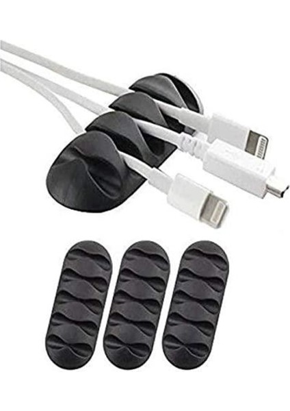 Luxury 3lü Kablo Organizeri - Kablo Tutucu 5 Kanallı - 6,5 cm x 2,5 cm / Siyah 1 Adet