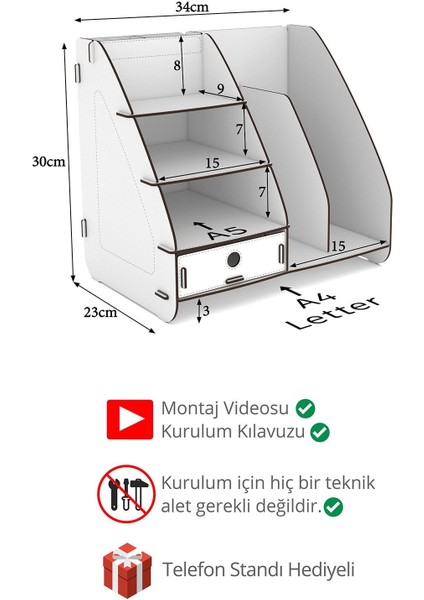 Luxury Focus Modest Çekmeceli A4 Evrak Rafı Masaüstü Organizer 1 Adet