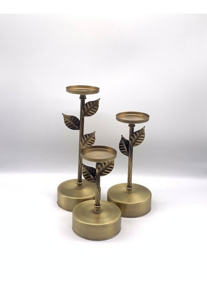 Luxury 3'lü Metal Eskitme Mumluk Bej 1 Adet