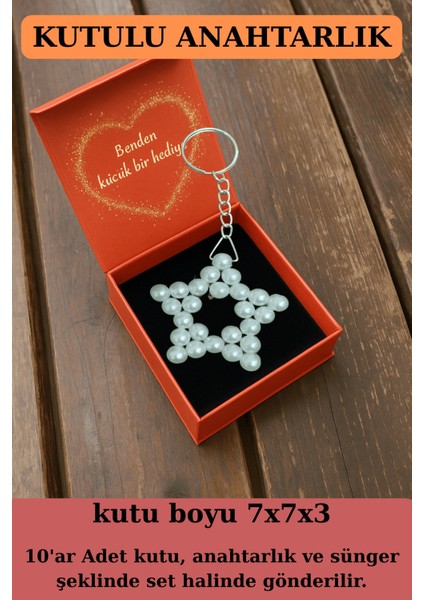 10 Adet Kutulu Anahtarlık - Kına Hediyesi - Nişan Hediyesi - Nikah Hediyesi - Kırmızı