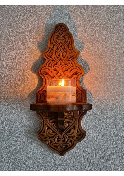 Luxury Ahşap Oyma Duvar Mumluk Küçük Boy Gaz Lambası Duvar Standı Dekoratif Duvar Rafı 1 Adet