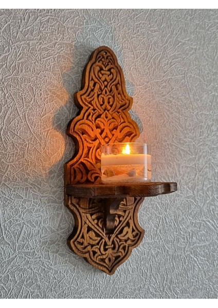 Luxury Ahşap Oyma Duvar Mumluk Küçük Boy Gaz Lambası Duvar Standı Dekoratif Duvar Rafı 1 Adet