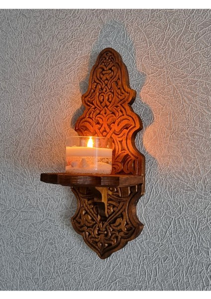Luxury Ahşap Oyma Duvar Mumluk Küçük Boy Gaz Lambası Duvar Standı Dekoratif Duvar Rafı 1 Adet