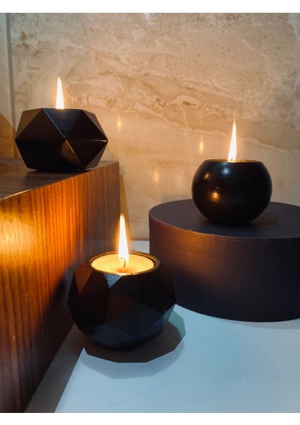 Luxury Üçlü Tealight Beton Mumluk Set Siyah Ht 1 Adet