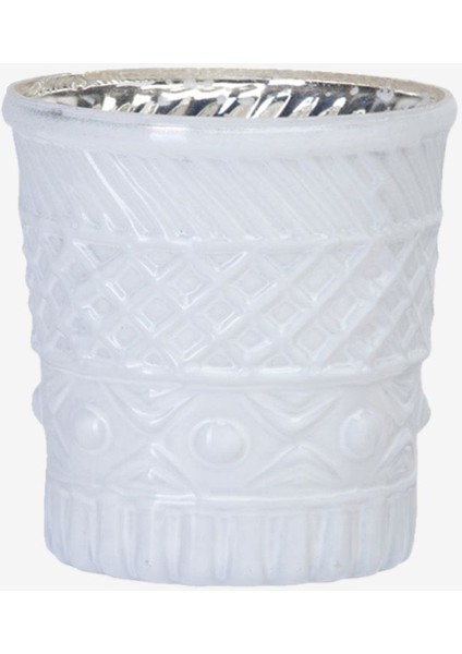 Luxury Antik Varaklı Cam Tea Light Tutucu Beyaz 1 Adet