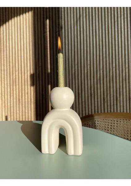 Luxury Seramik El Yapımı Mumluk | Tasarım | Bej Renk | BOY:16CM EN:10CM | 1 Adet