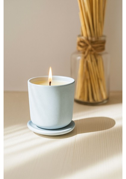 Luxury Açık Mavi Beton Bardakta Mum %100 Soya Wax, Hediyelik Dekoratif Mum 1 Adet