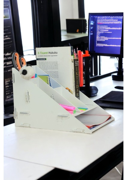 Masaüstü Ahşap Dosya Düzenleyici A4 Evrak Rafı Dosyalık Model 4