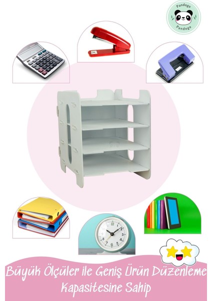 Masaüstü Ahşap Dosya Düzenleyici A4 Evrak Rafı Dosyalık Model 4