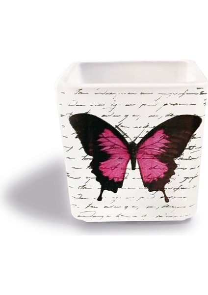 Luxury Dekoratif Buzlu Cam Mumluk Kelebek Desen 8x8 cm (2 Adet) 1 Adet