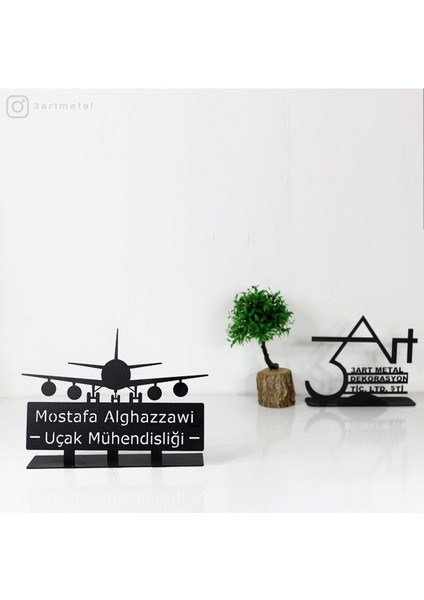 Luxury Uçak Mühendisi Masaüstü Isimlik - Metal Masa Isimliği - Kişiye Özel Isimlik 1 Adet
