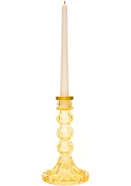 Luxury 20 cm Amber Kristal Cam Şamdan Mumluk ve Mum Seti(Tekli) 1 Adet
