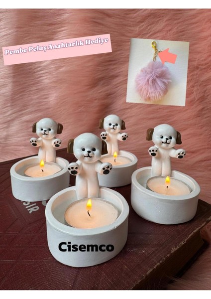 Luxury Üşüyen Köpek Dekoratif Tealight Mumluk Peluş Anahtarlık Hediyedir 1 Adet