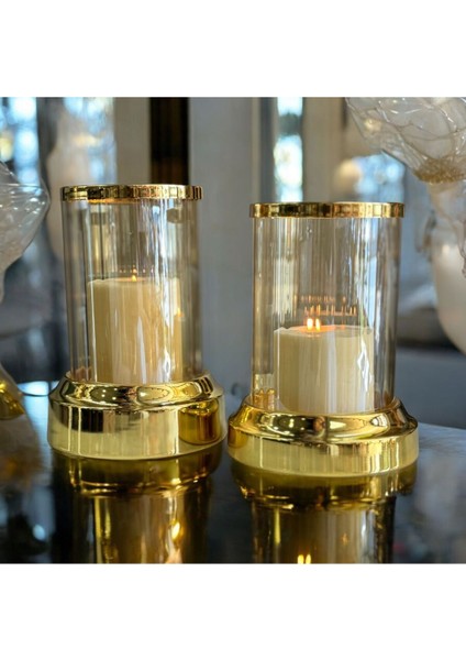 Luxury Dekoratif 2 Li Kristal Şamdan & Mumluk Gold 1 Adet