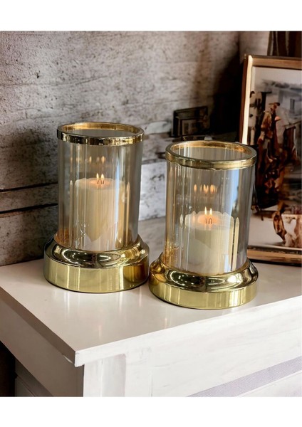 Luxury Dekoratif 2 Li Kristal Şamdan & Mumluk Gold 1 Adet