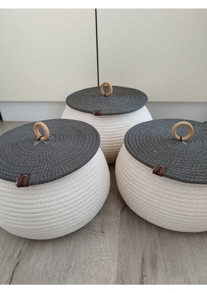 Luxury Üçlü Takım Jüt Ip Beyaz Sepet Kapaklı Organizer 20X12 22X12 25X15 1 Adet fırsatları
