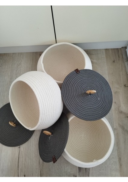 Luxury Üçlü Takım Jüt Ip Beyaz Sepet Kapaklı Organizer 20X12 22X12 25X15 1 Adet indirimleri