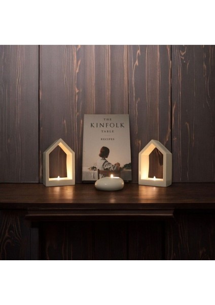 Luxury Ev Şeklinde Mumluk ve Tealıght Seti Ev Dekorasyon Beton 1 Adet