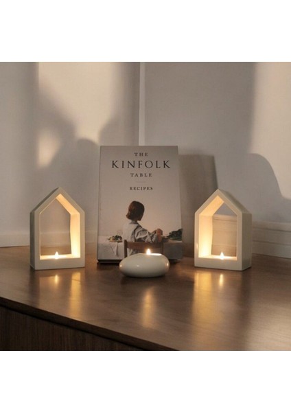 Luxury Ev Şeklinde Mumluk ve Tealıght Seti Ev Dekorasyon Beton 1 Adet