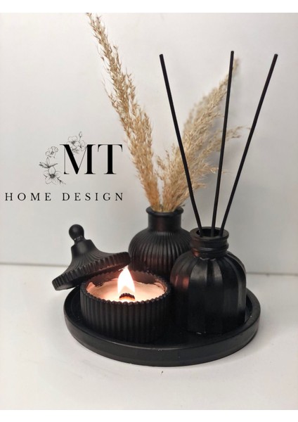 Luxury Siyah Mumluk & Mini Vazo Aksesuar Seti 1 Adet