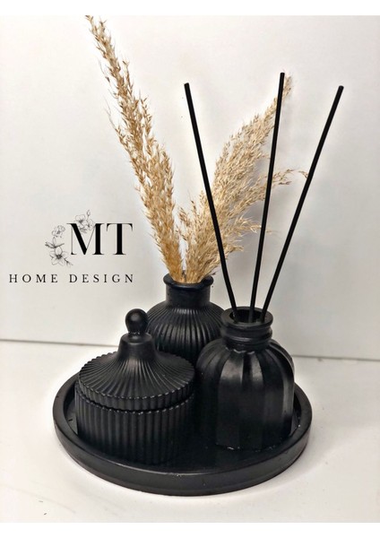 Luxury Siyah Mumluk & Mini Vazo Aksesuar Seti 1 Adet