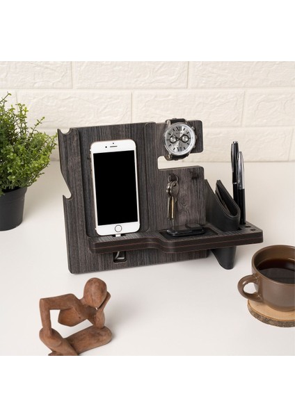 Luxury Ahşap Telefon Standı Saat Cüzdan Standı Masaüstü Düzenleyici Şarj Standı Aksesuar Standı MD06A 1 Adet