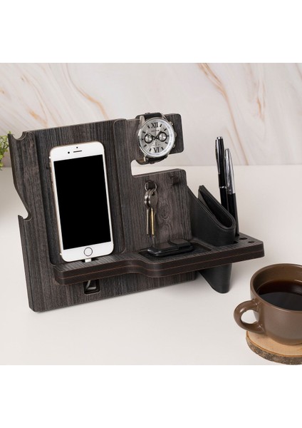 Luxury Ahşap Telefon Standı Saat Cüzdan Standı Masaüstü Düzenleyici Şarj Standı Aksesuar Standı MD06A 1 Adet fırsatları