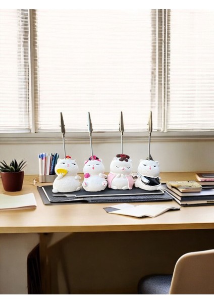 Luxury 4'lü Kawaii Japonya Şans Kedileri Fotoğraf ve Not Tutucu - Ofis Masa Not Tutacağı 1 Adet