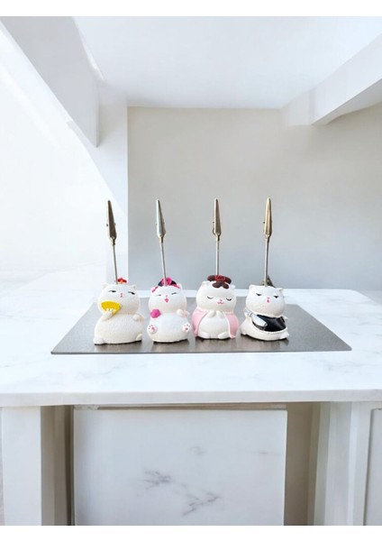 Luxury 4'lü Kawaii Japonya Şans Kedileri Fotoğraf ve Not Tutucu - Ofis Masa Not Tutacağı 1 Adet