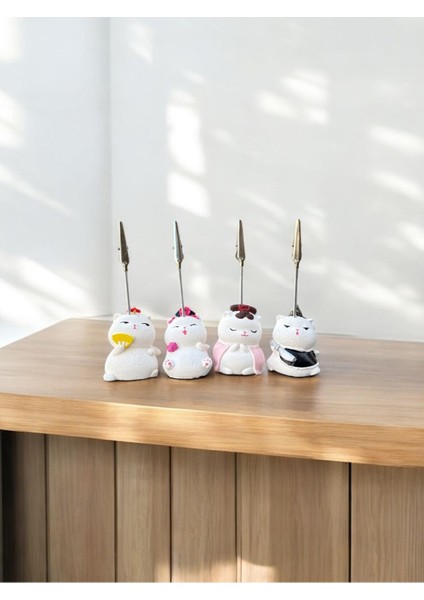 Luxury 4'lü Kawaii Japonya Şans Kedileri Fotoğraf ve Not Tutucu - Ofis Masa Not Tutacağı 1 Adet